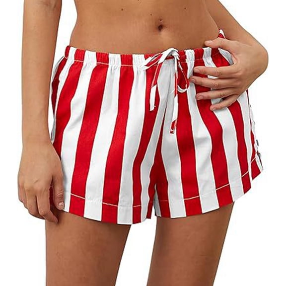 DHFJKG Women's Striped Shorts Mid Rise Elastic Drawstring Waist Casual Summer Beach Breathable Wide Leg Shorts Trendy Bottoms