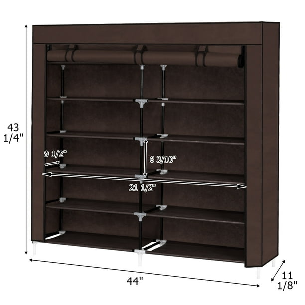 7 Tiers Shoe Rack Organizer Portable Shoe Rack Closet Fabric Cover Shoe Organizer Storage Cabinet 44 X 11 X 43 L X W X H Dark Brown Pkwq510bn Walmart Com Walmart Com