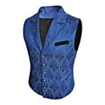 thumbnail image 4 of Lovskoo 2024 Men's Formal Vest Jacquard Waistcoat Single Breasted Slimming V-Neck Business Dress Suit Vests for Wedding Blue, 4 of 7