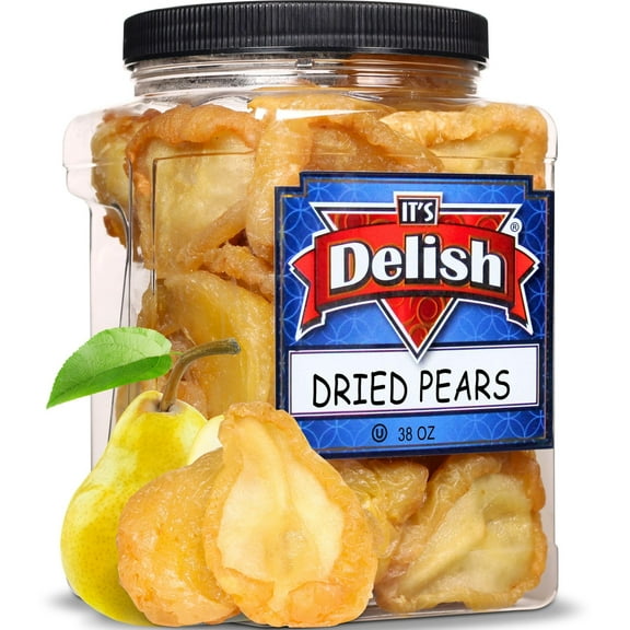 Dried Pears by It's Delish, 38 Oz Jumbo Container  Fancy California Pear Slices No Sugar Added  Healthy Dried Fruit Snack Food Naturally Sweet Moist and Chewy Dry Fruit Snacks  Vegan, Kosher
