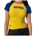 thumbnail image 2 of EliteGoogv Women T-Shirt Football Girls Fans Brasil Print Crew Neck Short Sleeve Contrast Slim Fit Crop Top Retro Streetwear Sporty Fashion Tops,Q,M, 2 of 5