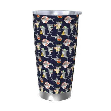 

Gaeub Sharks In Sunglasses Print 20-Ounce Stainless Steel Car Cup Tumblers Cups with Lids and Straw Coffee Cups for Adults Kids Home Car Office School Travel Party-Without Straw