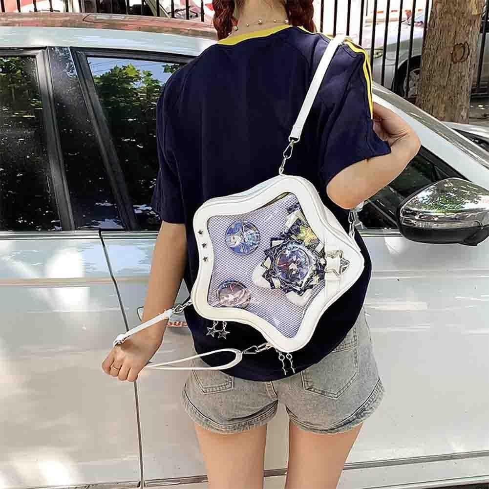 Baguery Ita Bag Star Shaped Purse - PU Leather Cute Clear Crossbody Bag, Kawaii Pin Display Shoulder Bag (Bare Bag)​