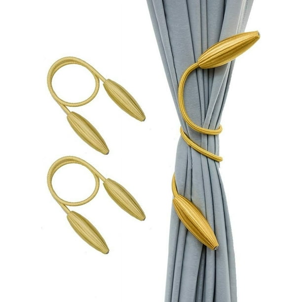 2 alzapaños para cortinas, alzapaños de modelado aleatorio, alzapaños para cortinas, gancho de cuerda decorativo para ventanas opacas y paneles transparentes, dorado