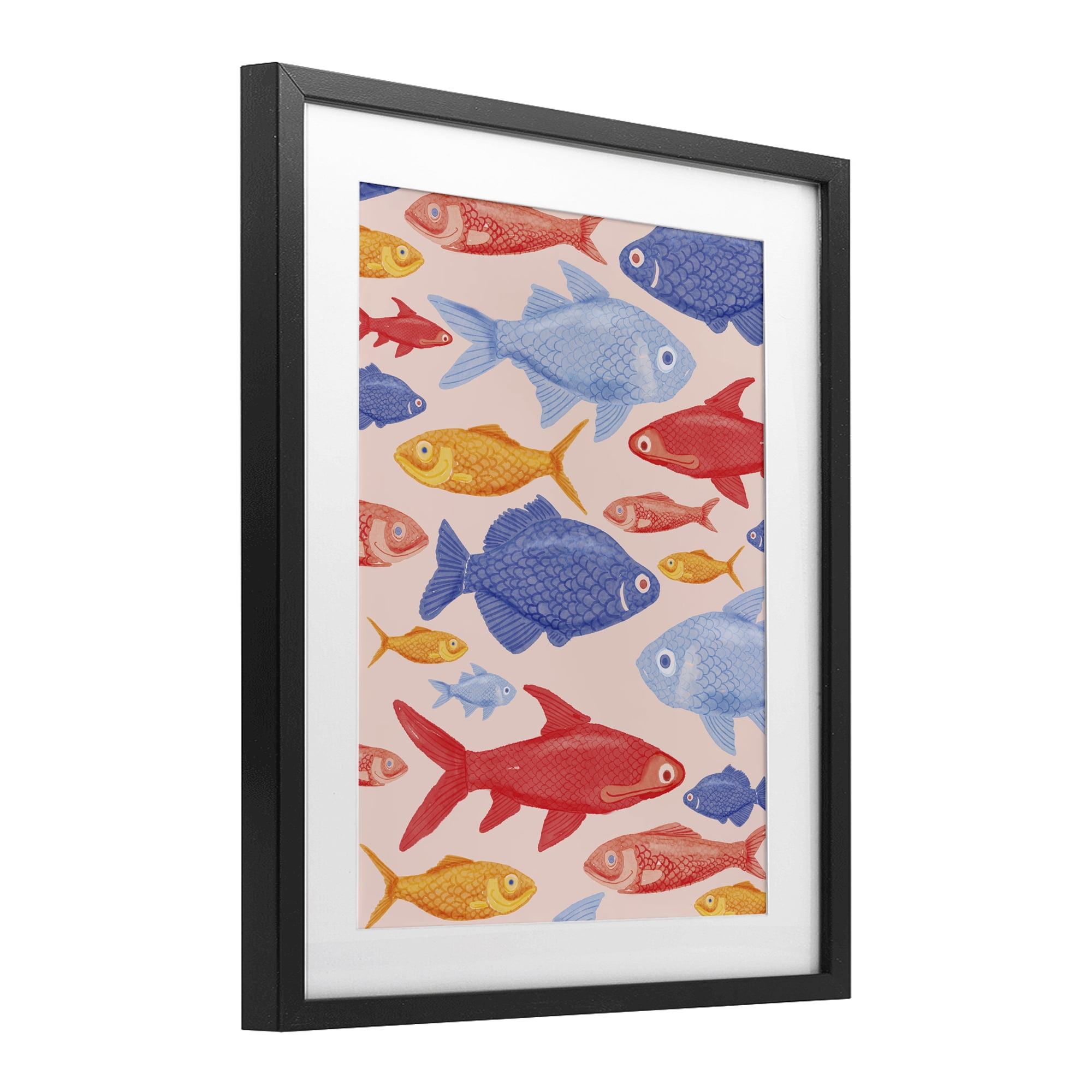 Stupell Industries Red Yellow and Blue Fish Black Framed Print Under Glass, design by The Paper Curator