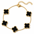 thumbnail image 2 of 14K Gold Plated Clover Bracelets for Women - Flower Four Leaf Clover Bracelet-Onyx Gemstone Lucky Flower Design - Adjustable, 2 of 4