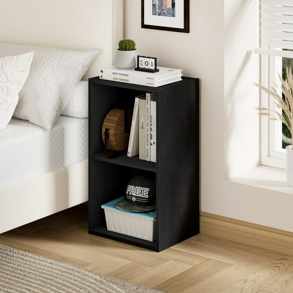 HOMLUX 9" x 12" x 21" Storage Shelf 2 Tier Cube Bookcase, Suitable for Small Space, Black