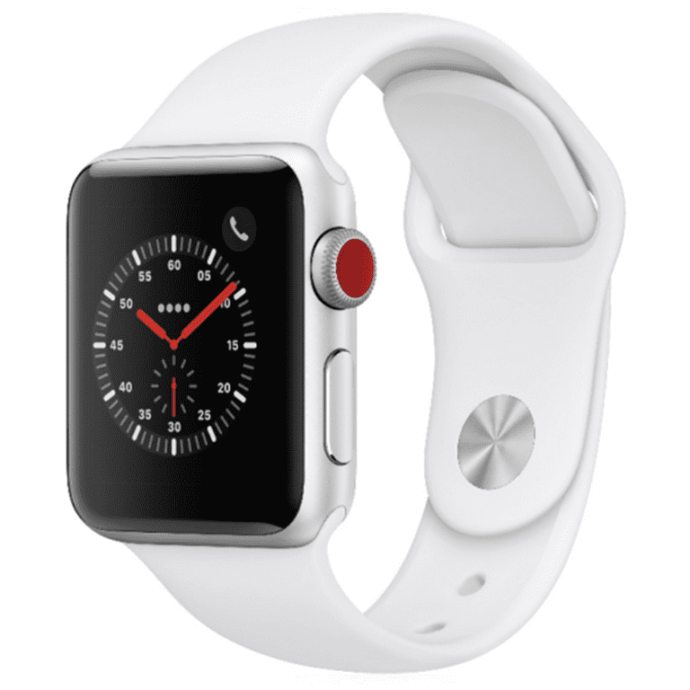 Restored Apple Watch Series 3 38mm GPS + Cellular 4G LTE - Silver - White Sport Band (Refurbished)
