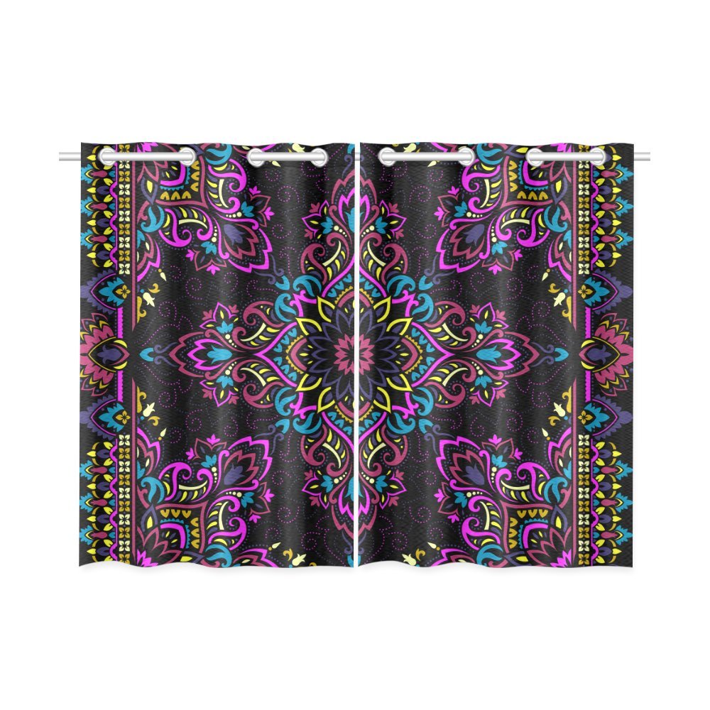 MKHERT Paisley Boho Window Curtains Kitchen Curtain Room Bedroom Drapes Curtains 26x39 inch, 2 Piece