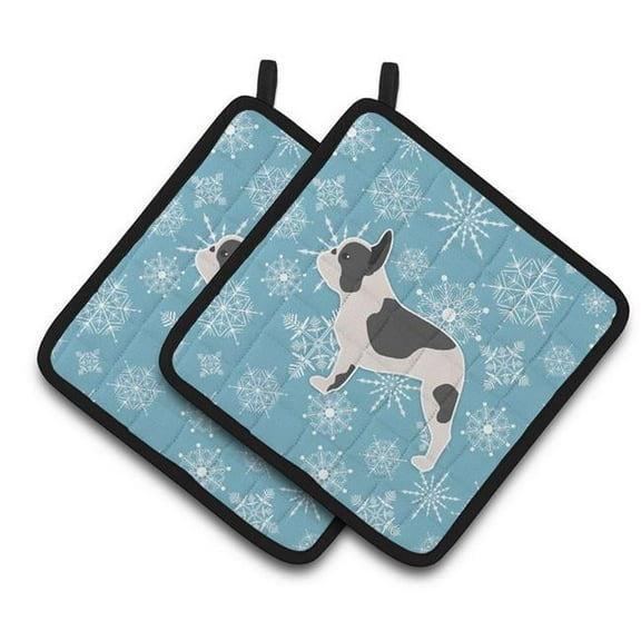Winter Snowflake French Bulldog Pair of Pot Holders