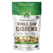 NOW Foods, Certified Organic Cashews, Whole, Raw and Unsalted, Rich Buttery Flavor, Source of Fiber, Protein and Iron, Certified Non-GMO, 10-Ounce (Packaging May Vary)