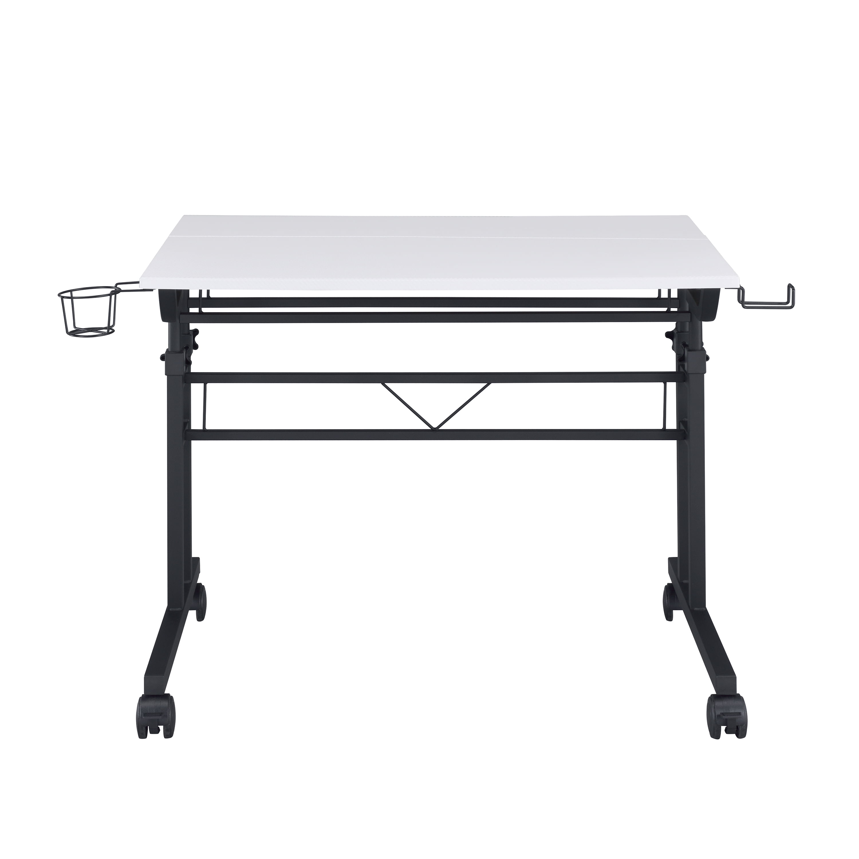 Rolling Writing Desk with Height Adjustable Desktop and Moveable Shelf, White