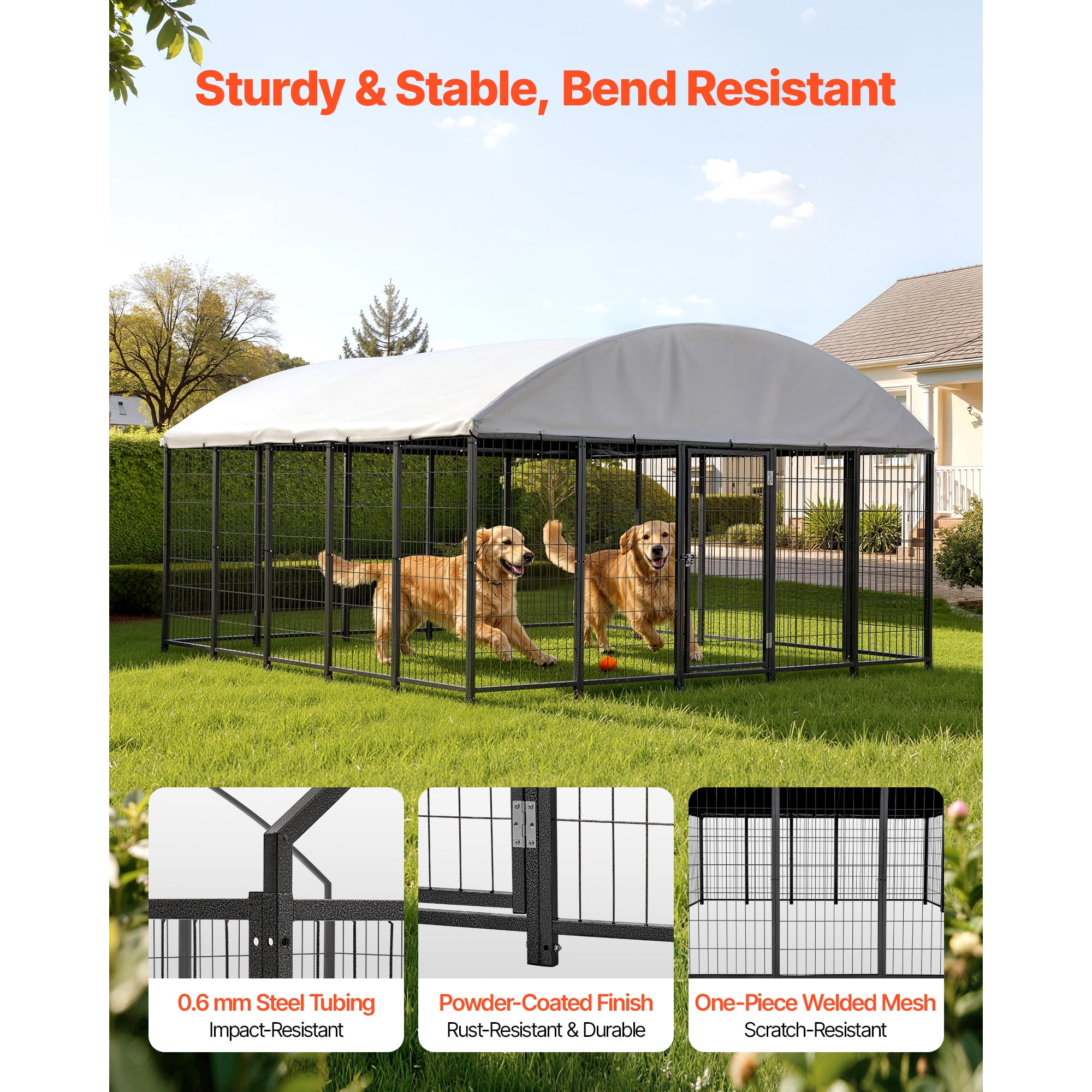 KFFKFF Outdoor Dog Kennel, 9.8 x 9.8 x 5.4 ft Spacious Pet Enclosure with Secure Lock, Durable Dog Cage with UV-Resistant and Waterproof Roof Cover, Sturdy Outdoor Run for Large Pets