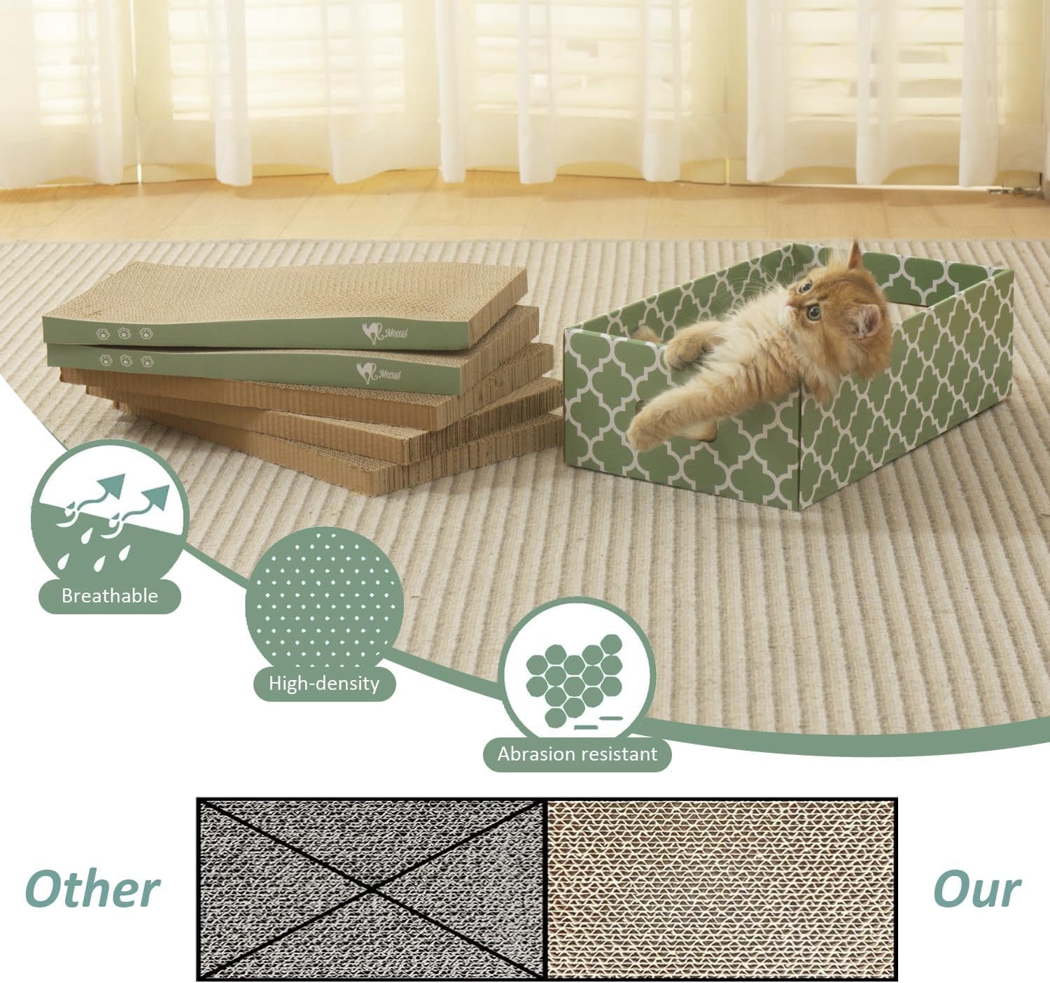 THBN Cat Scratcher Cardboard Scratching Pads Scratch with Catnip 2PCS Reversible Corrugated Cardboard