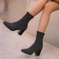 thumbnail image 4 of NECHOLOGY Botas Mujer Adulto Femenino Zapatos Botines para mujer Botas de mujer de tela con punta cuadrada y tacón y grueso Color sólido Media Botas de tamaño Botines Botas (Grey, 9), 4 of 5