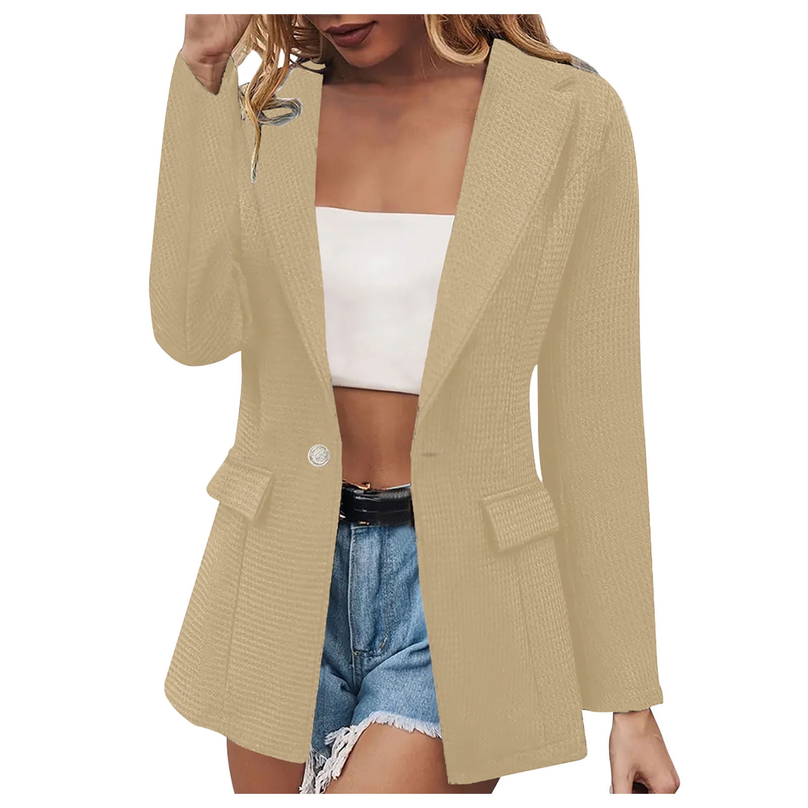 Women's Casual Lightweight Blazer Open Front Lapel Long Sleeve