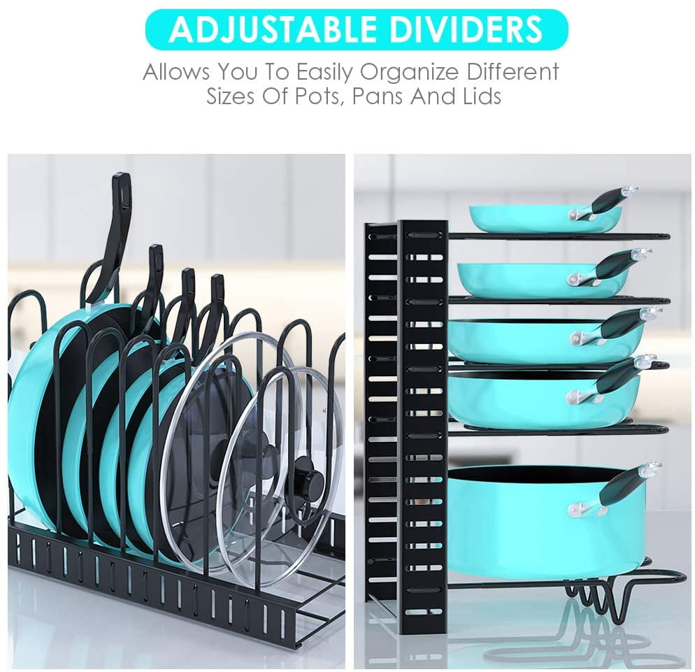 Kepooman Kitchen Adjustable Pot Rack Organizers with 8 Tiers, Pot Lid Holders & Pan Rack with 3 DIY Methods, Black Kepooman Kitchen Adjustable Pot Rack Organizers with 8 Tiers, Pot Lid Holders & Pan Rack with 3 DIY Methods, Black