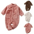 thumbnail image 4 of Otqutp Baby Winter Fleece Jumpsuit Toddler Unisex Crewneck Flannel Onesie Romper Sherpa Fuzzy Furry Snowsuit with Pocket, 4 of 4