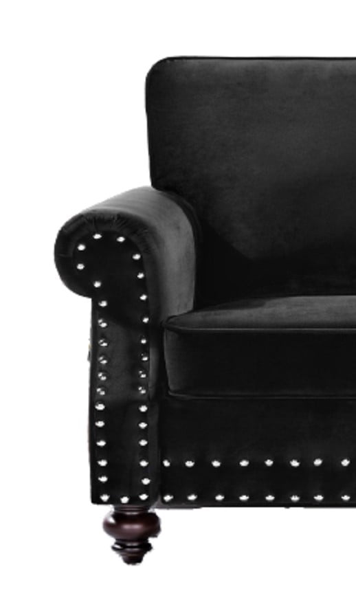 Uspridefurniture Feingold 61.4'' Velvet Rolled Arm Loveseat, Black