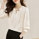 thumbnail image 5 of Conjuntos de trabajo para mujer,Blusa plisada con cuello en V para mujer, manga corta, poliéster, informal, estampada, para uso diario, sopatenor, 5 of 6