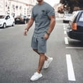 thumbnail image 4 of Men's Athletic Tracksuit Summer Casual Suit Short Sleeve O Neck Drawstring Waist Color Block Trendy Plus Size Sportswear Outfit Set for Comfortable Daily Wear, 4 of 5