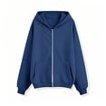 thumbnail image 3 of WOYY Girls Zip Up Hoodie Casual Solid Loose Fleece Hooded Sweatshirt Jacket, Navy, 3 of 3