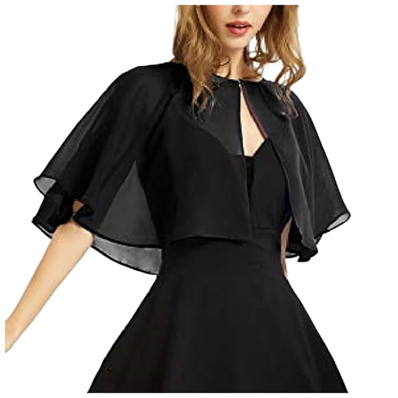 YOUSNH Women's Soft Chiffon Shawl Wraps for Evening Dress Wedding Cape Bolero Flapper Cover Up Shawls and Wraps for Evening Dresses Black One Size