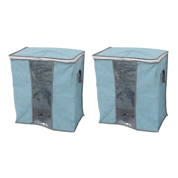 Unique Bargains 2 Pack Blanket Pillows Quilts Clothes Nylon Plastic Storage Bag Organizer, Blue, 17.3" x 11" x 18.8"
