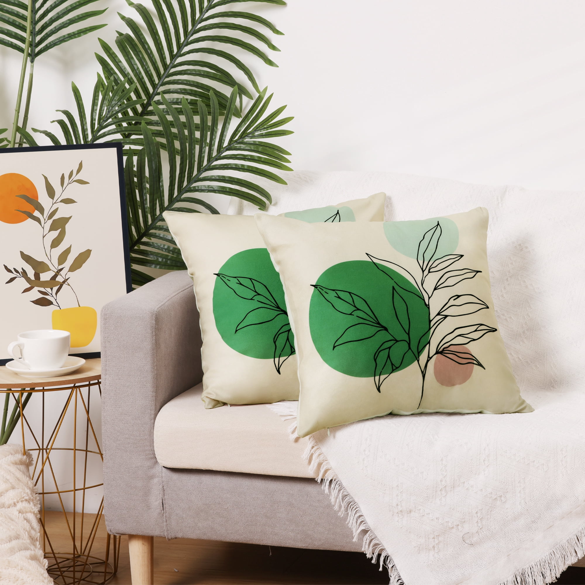 Unique Bargains Plant Printed Couch Sofa Chair Decor Decorative Pillow Covers (2 Count) Green-1 18" x 18"