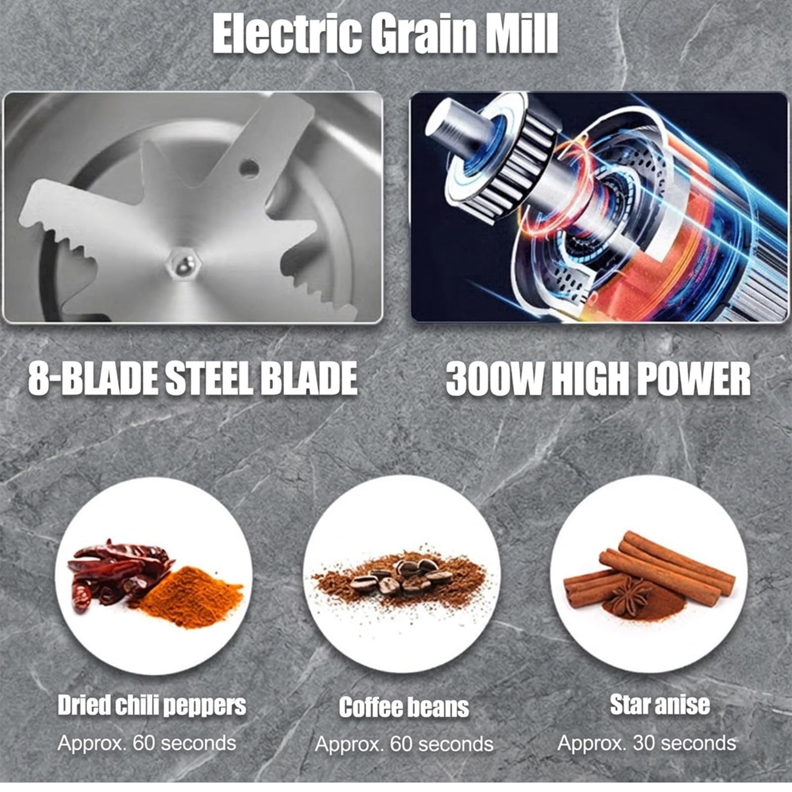 Household Superfine Grinder - Multi-Grain Blending & Powdering Machine, Stainless Steel Blade One Touch Grinding Design, Electric Spice Grinder for Coffee Beans Herbs Nuts Seeds Pepper Grain