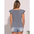thumbnail image 3 of DARING DIVA Square Neck Ruffle Sleeve Blouse L Navy Blue, 3 of 7