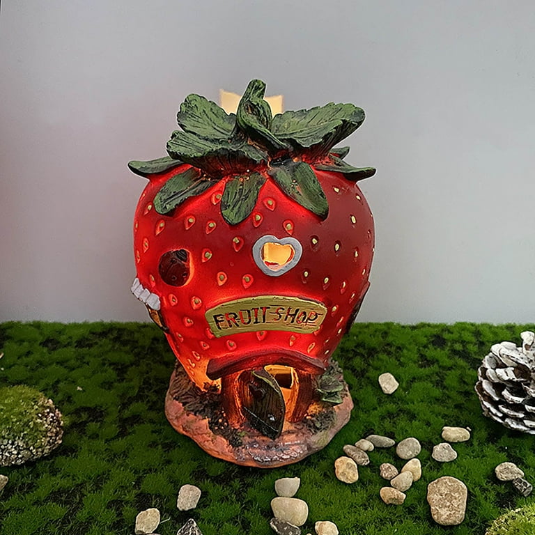 Garden Strawberry Statue Outdoor Decorations, Solar Garden Resin