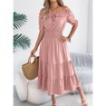 thumbnail image 5 of EASYBRA Women Off Shoulder Pleated Waist A Line Maxi Dress Short Sleeve Summer Casual Elegant Dress, 5 of 7