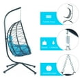 thumbnail image 5 of UHOMEPRO Rattan Swing Egg Chair with Stand, Modern Indoor Outdoor Patio Wicker Swing Chair with Removable Cushion, All-Weather Hammock Chair for Patio Balcony Porch Garden, Strong Metal Frame, Blue, 5 of 7