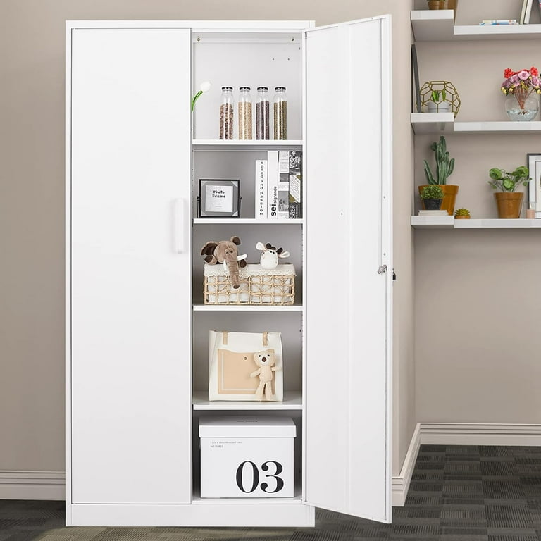 MIIIKO Metal Storage Cabinet with Locking Doors, White 72