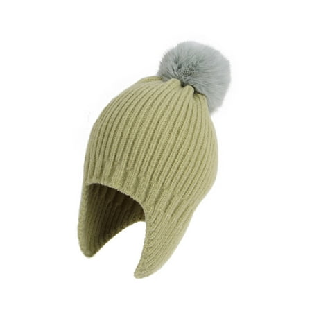 

Cathery Knitted Kids Beanie Cap Bomber Hat Baby Boy Girl Hat Warm Children Fall Winter Fuzzy Ball Hat 1-6T