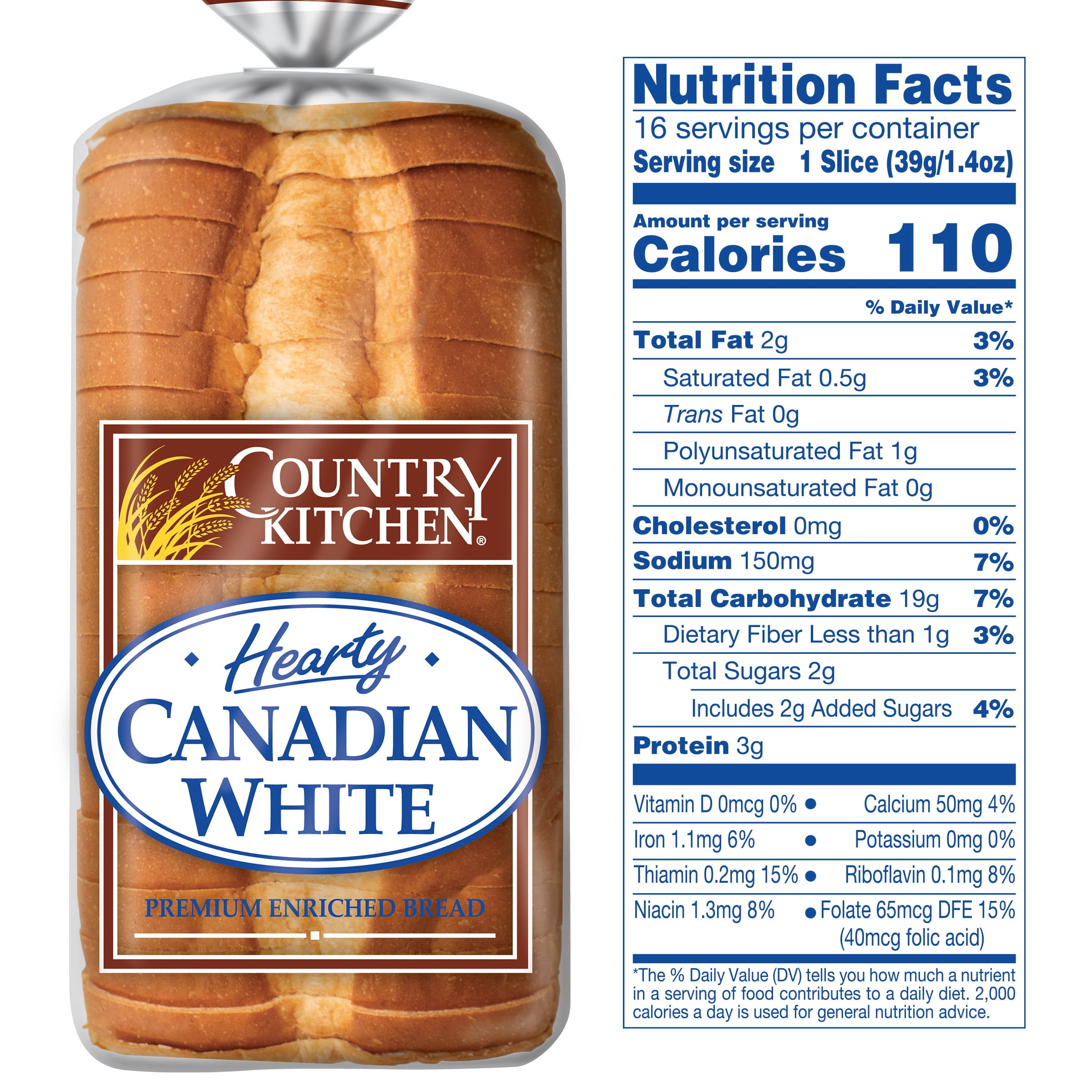 Country Kitchen Hearty Canadian White, Soft Sliced White Bread, 22 oz, Shelf-Stable