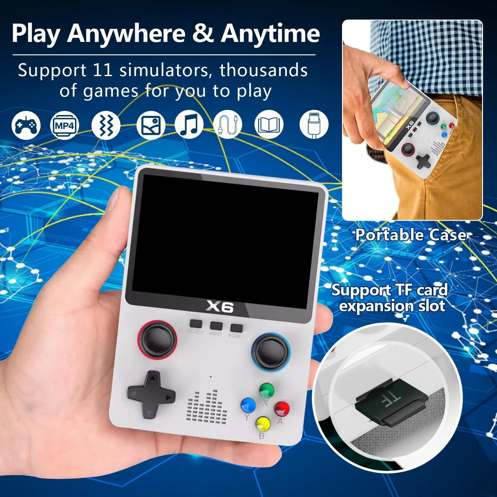 Handheld Game Console with 32G TF Card, White