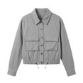 thumbnail image 6 of TGSLY Women's Safari Cropped Jackets Casual Collared Button-Down Long Sleeve Coat Loose Drawstring Hem Solid Color Utility Jacket with Pockets L, 6 of 10
