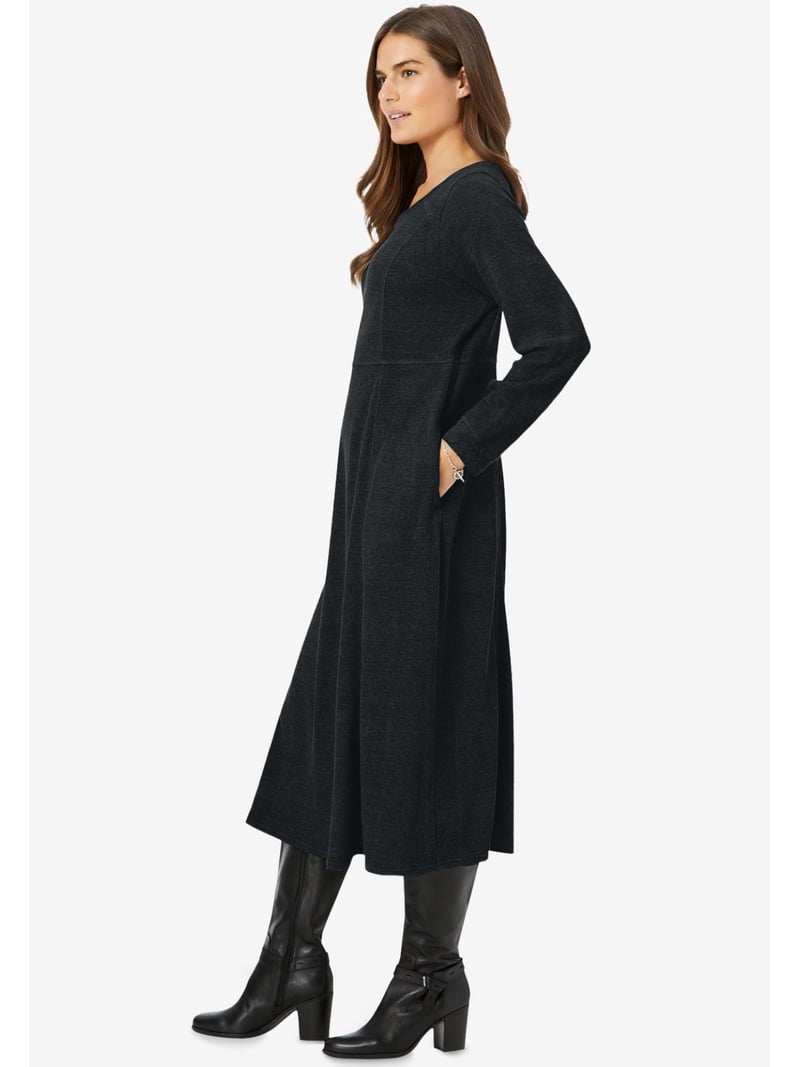 thermal knit a line dress Woman Within Plus Size Petite Thermal Knit A-Line Dress
