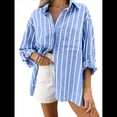 thumbnail image 2 of Camisa de Larga Clásica para Mujer, Blusa Informal de Larga con Botones y Corte Clásico. Azul M, 2 of 8