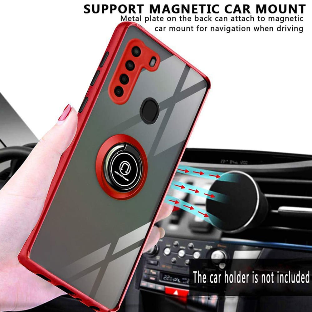 CaseNN Compatible with Samsung Galaxy A21 Case with Ring Stand Magnetic Car Mount 360 Degree Grip Holder Kickstand Military Grade Shockproof Bumper Drop Tested Protective Silicone Armor Cover Black 