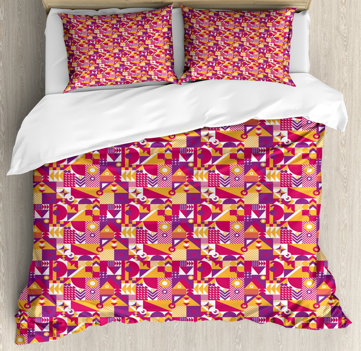 Geometric Duvet Cover Set King Size, Contemporary Modern Mosaic Pattern