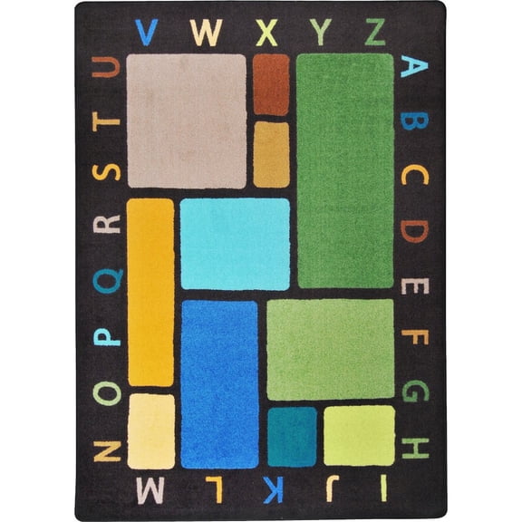 Joy Carpets Kid Essentials Building Blocks 10'9" x 13'2" Area Rug in Color Earthtone
