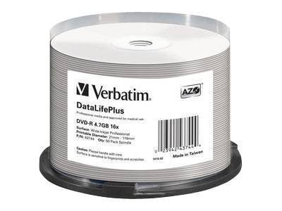 Verbatim DataLifePlus Professional - 50 x DVD-R - 4.7 GB 16x - white - ink jet printable surface, wide printable surface - spindle