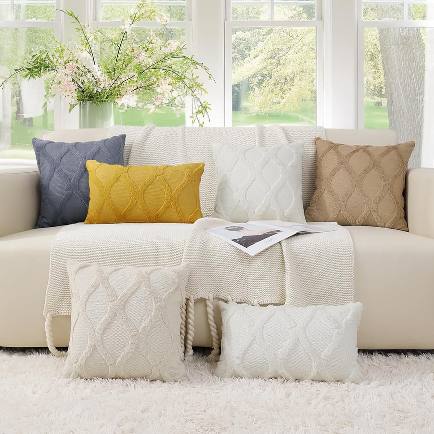 decorUhome Decorative Throw Pillow Covers 22x22 Set of 2, Soft Plush Faux Fur Wool Pillow Covers for Couch, Aqua
