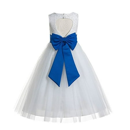 

EkidsBridal White Floral Lace Heart Cutout Flower Girl Dresses Baptism First Communion Dresses 172T