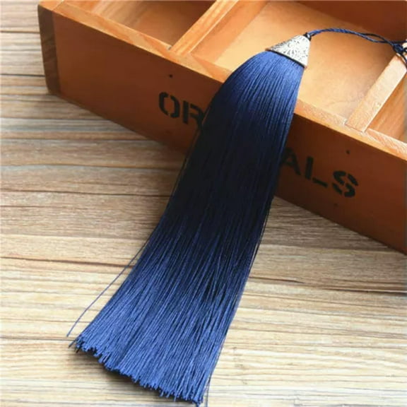 U8MO 17cm Alloy Metal Cap Ice Silk Tassel Trim Craft Jewelry Making DIY Accessory-15# navy blue