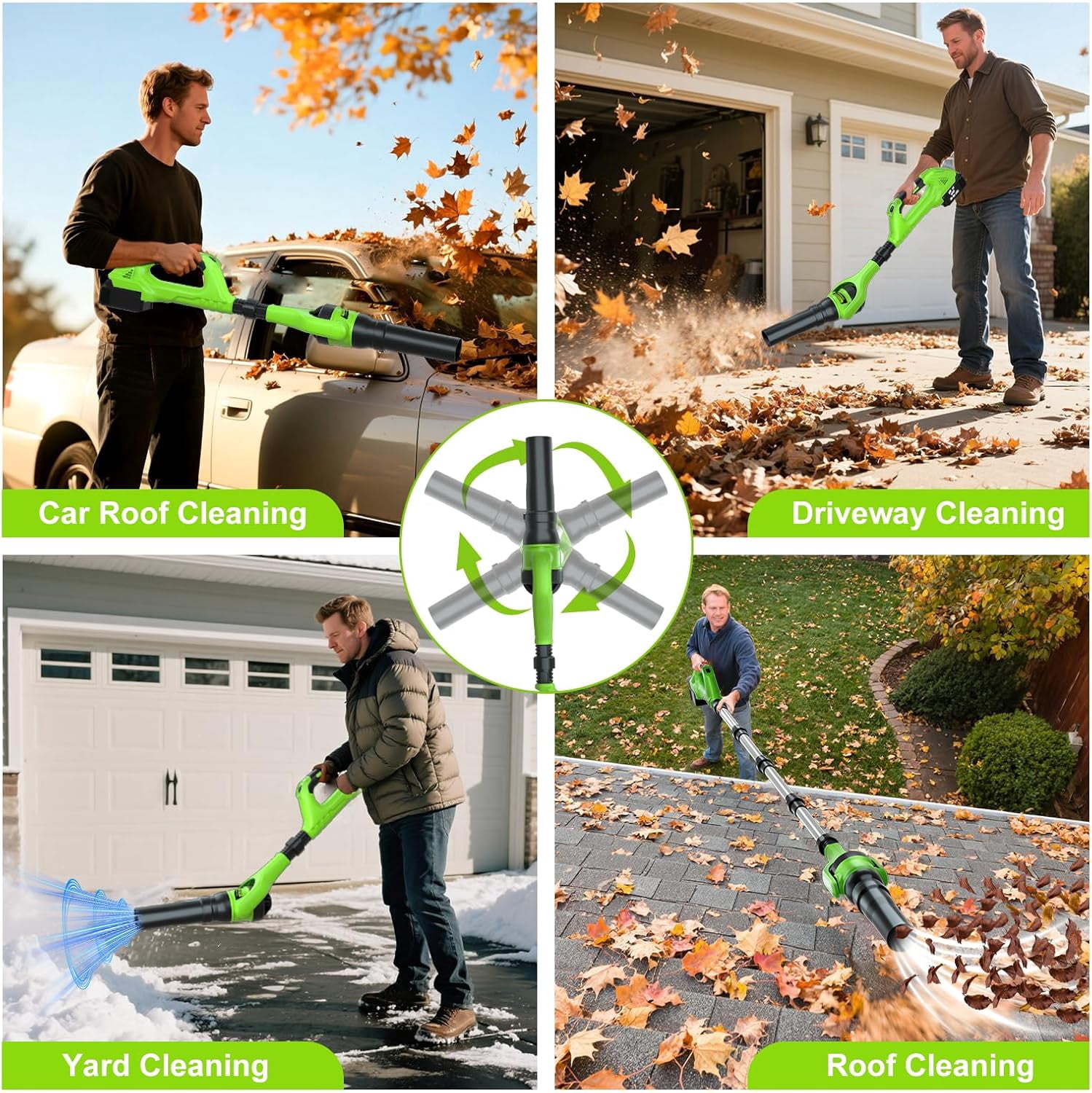 AP Roof Gutter Cleaning from The Ground, 21V Leaf Blowers Cordless with 2 Battery, Adjustable Pole (98inch)3 Speed Modes 500CFM/180MPH for Gutter Cleaner Extension Attachment Kit for Garden,House