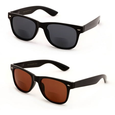 V.W.E. 2 Pairs Classic Bifocal Outdoor Reading Sunglasses - Comfortable Stylish Simple Readers Rx
